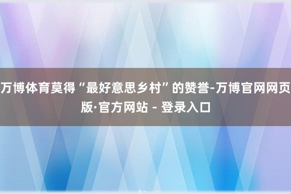 万博体育莫得“最好意思乡村”的赞誉-万博官网网页版·官方网站 - 登录入口